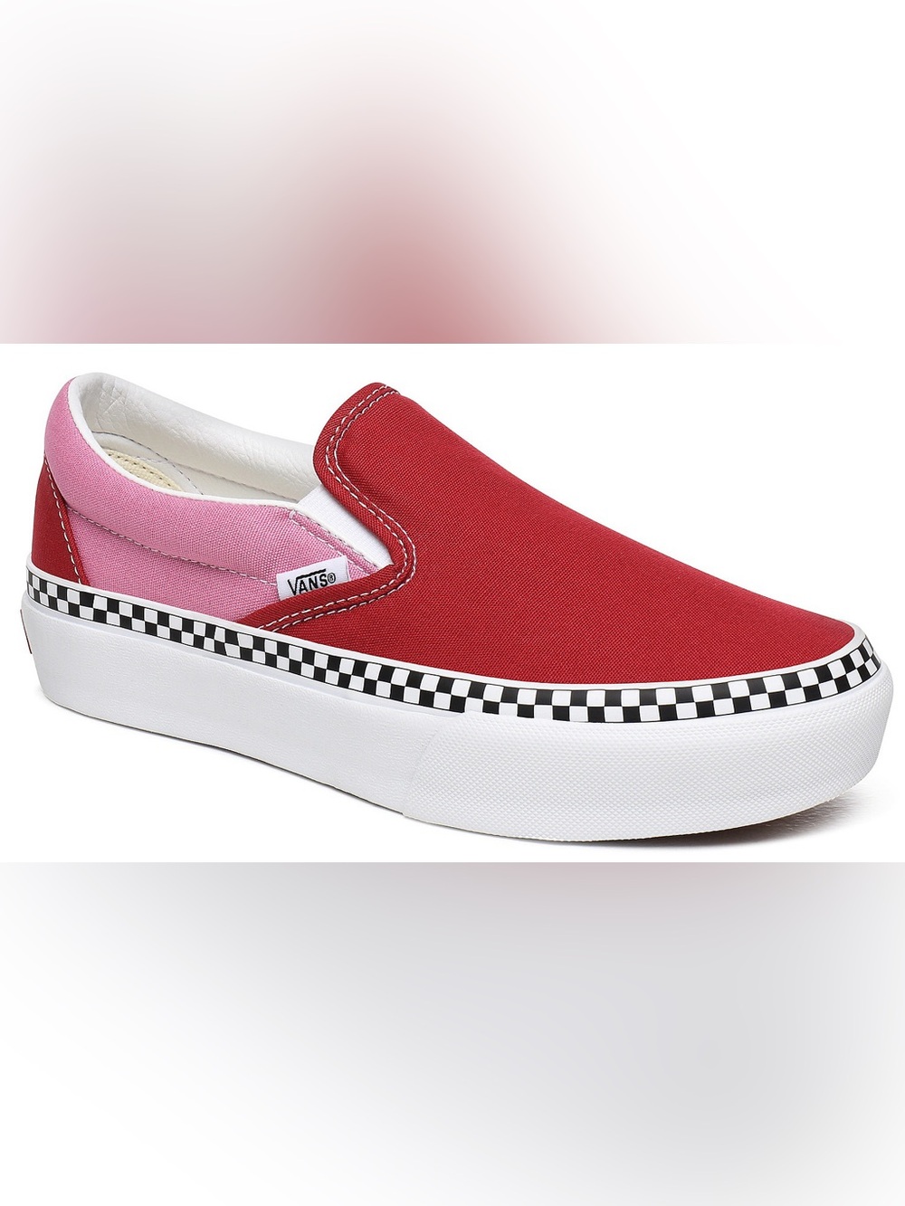 Vans Platform Slip-On Checkerboard Foxing Chili Red Pink US 8